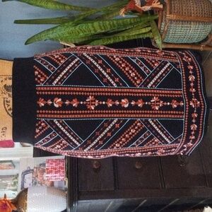 Torrid Black and Multicolored Embroidered Ponte Knit Stretch Pencil Skirt